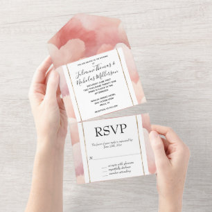 Invitation Tout En Un Romantique rose rose rose Pêche doux Coeurs Mariag