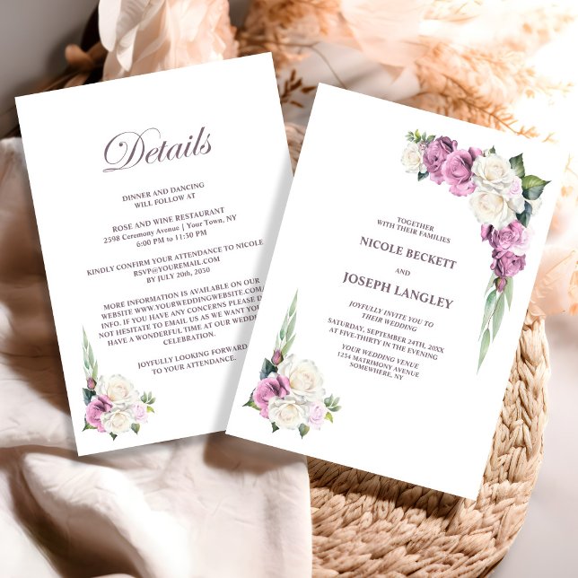 Invitation Tout en un rose blanc Mariage Floral (Créateur téléchargé)