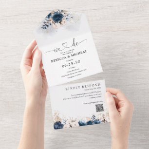 Invitation Tout En Un Rose bleu marine et Dusty tout en un mariage Invit