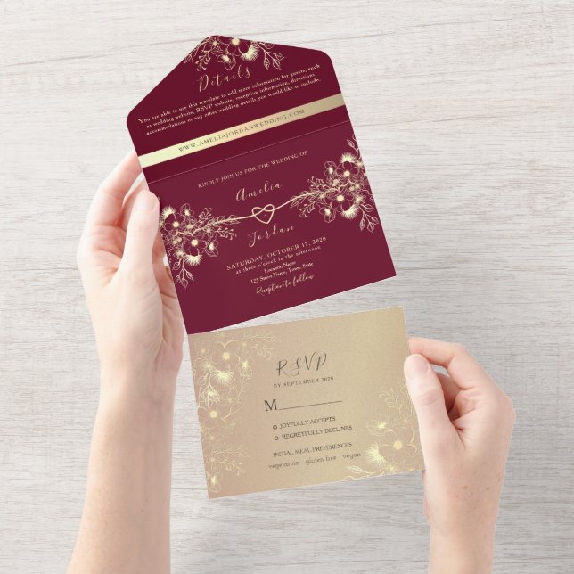 Invitation tout-en-un Rose de Bourgogne (Déchirure)