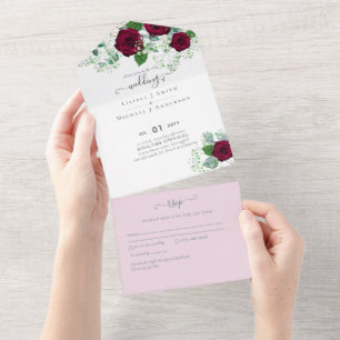 Invitation Tout En Un Rose de Bourgogne Sage Eucalyptus Mariage