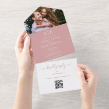 Rose Dusty Et Monogramme Or QR Code Mariage Photo