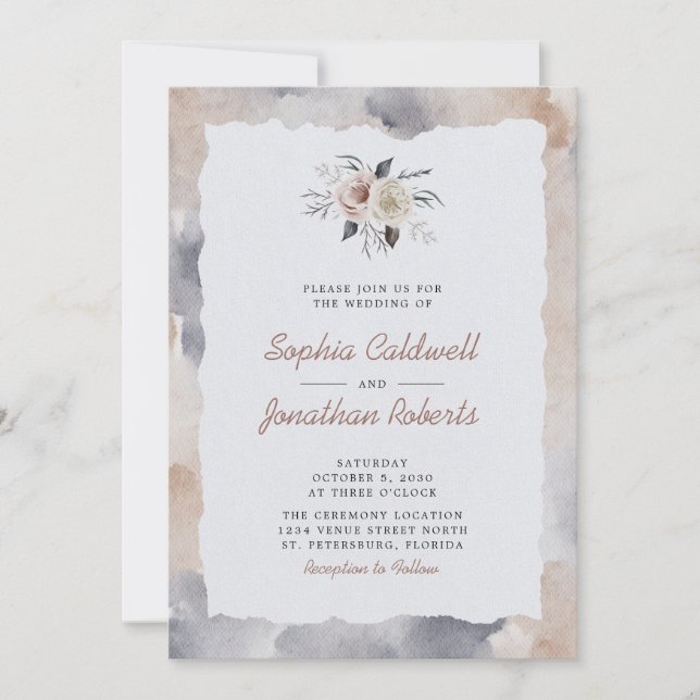 Invitation Tout en un rose Dusty Roses Mariage d'aquarelle (Devant)