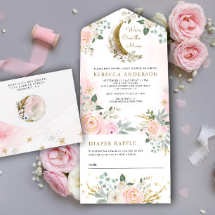 Invitation Tout En Un Rose Floral Doré Rustique pour Baby Shower