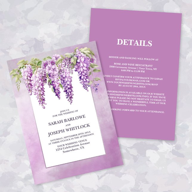 Invitation Tout en un rose Mariage floral Wisteria (Créateur téléchargé)