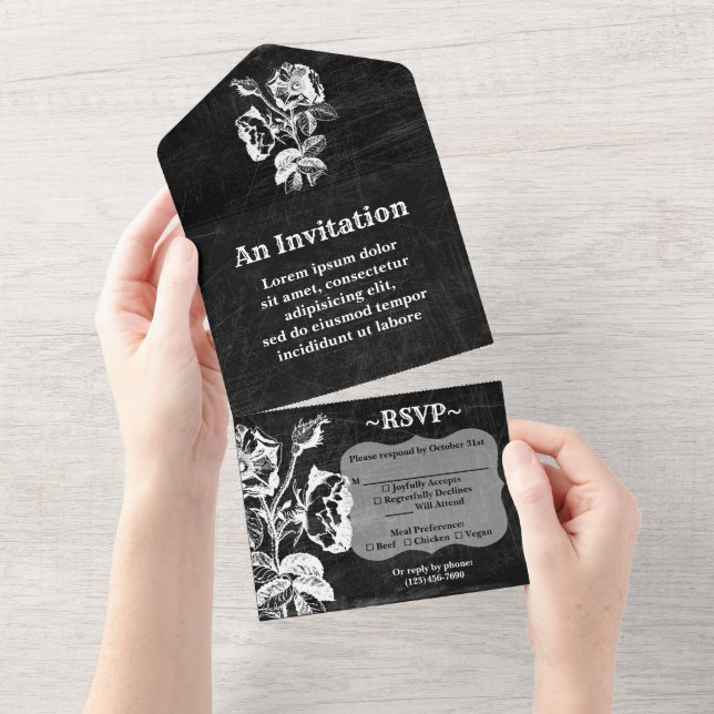 Invitation Tout En Un Rose noir gothique antique (Déchirure)