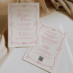 Invitation Tout en Un Rose Poussiéreux Mariage Dessiné à la M