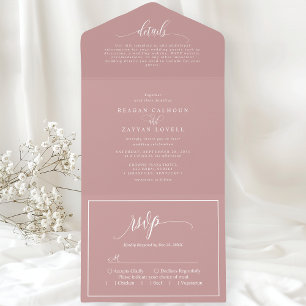 Invitation Tout En Un Rose Poussiéreux Rose Simple Moderne Script