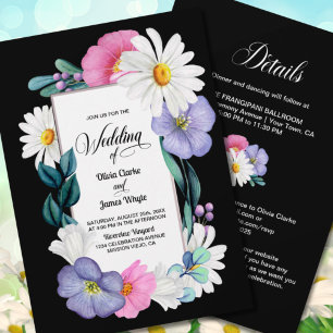 Invitation Tout en un rose violet Floral sur Mariage noir