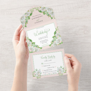 Invitation Tout En Un Roses blanches Orchids Boho Floral Mariage