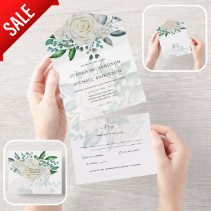 Invitation Tout En Un Roses blanches tout compris Mariage Floral RSVP