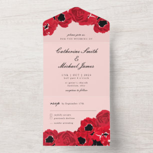 Invitation Tout En Un Roses et Pavots Abstraits