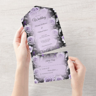 Invitation Tout En Un Roses gris et lavande
