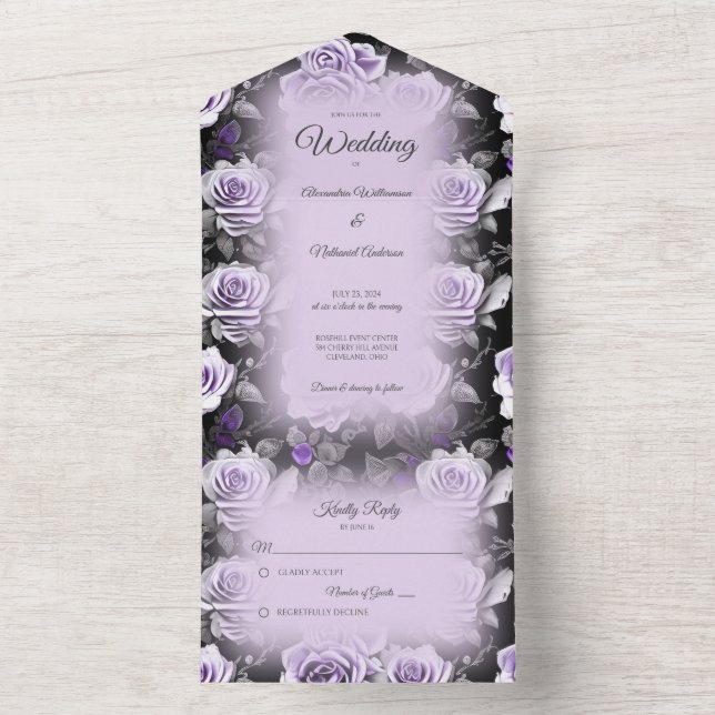 Invitation Tout En Un Roses gris et lavande (À l'intérieur)