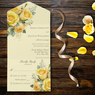 Invitation Tout En Un Roses Jaunes tout en un mariage Inviter