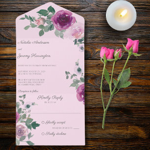 Invitation Tout En Un Roses roses et fuchsia sur rose