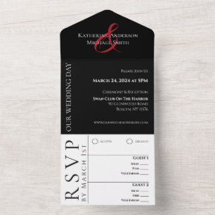 Invitation Tout En Un Rouge en forme de coeur Rose-Mariage-