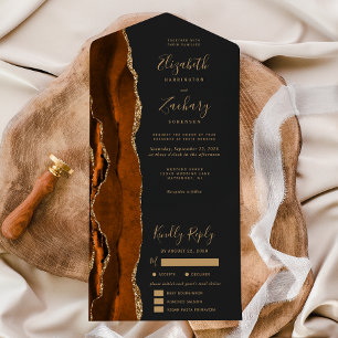 Invitation Tout En Un Rouge Rouille Agate Options Repas Sombre Mariage