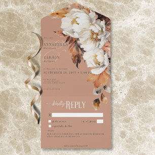 Invitation Tout En Un Rouille Rustique & Crème Automne Floral & Feuille 