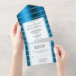 Invitation Tout En Un Royal Blue Gold Ribbon Mariage