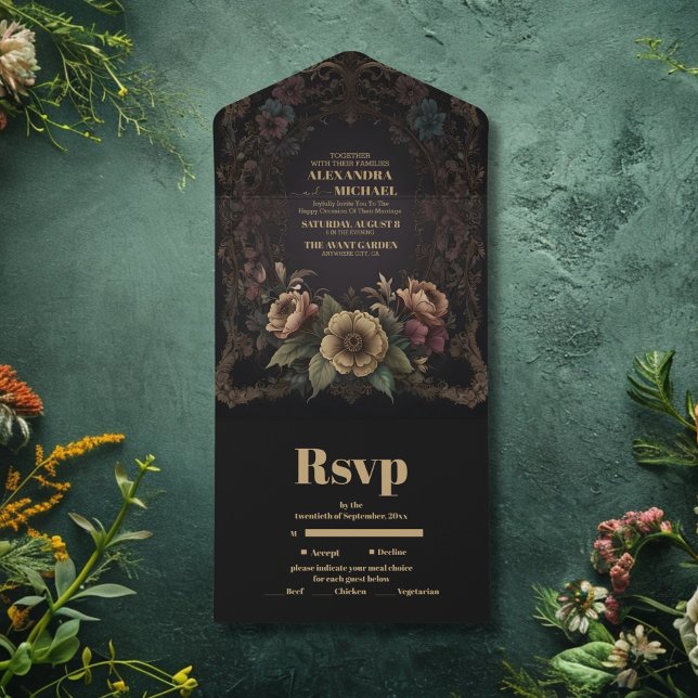 Invitation Tout En Un Royal Victorian gothique Floral Mariage (Créateur téléchargé)