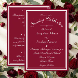 Invitation Tout en Un RSVP Bordeaux Rouge Blanc Écriture Mari