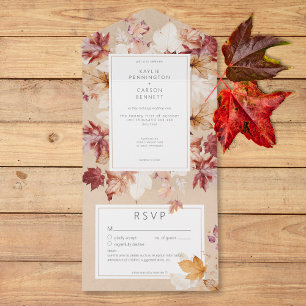 Invitation Tout En Un Ruée Rustique de Feuilles de automne Détails Tan