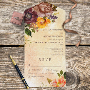 Invitation Tout En Un Russe Automne Burgundy & Jaune Floral Jaune Dîner