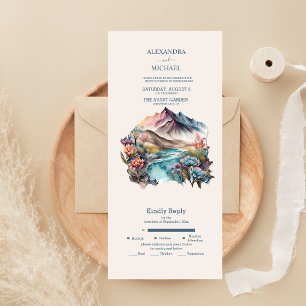 Invitation Tout En Un Russe Boho Watercolor Mountain Mariage tout en un