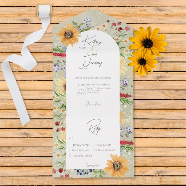 Invitation Tout En Un Russe Fleur sauvage d'été tournesol Sage Dîner (Créateur téléchargé)