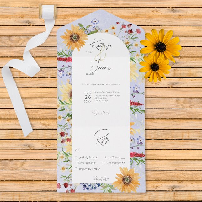Invitation Tout En Un Russe Fleur sauvage d'été tournesols Peri Dîner (Créateur téléchargé)