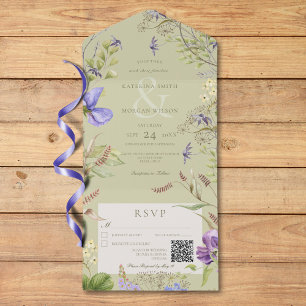 Invitation Tout En Un Russe Lavender Fleurs sauvages Sage QR Code