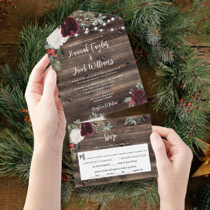 Invitation Tout En Un Russe Noël hiver Bois String Mariage