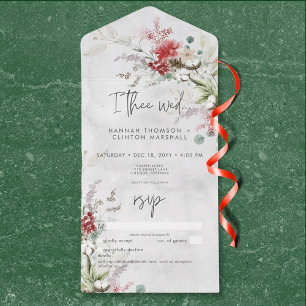 Invitation Tout En Un Russe Red Winter Berries & Boho Cotton No Dinner