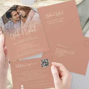 Invitation Tout En Un Russe superposition photo QR Code Mariage en terre