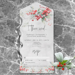 Invitation Tout En Un Russe Winter Holly & Pine Mariage Pas de dîner