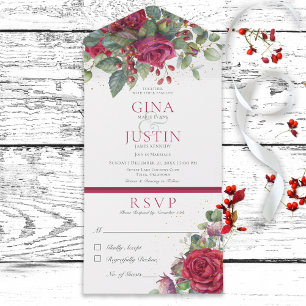 Invitation Tout En Un Russe Winter Red Vine Roses Pas de dîner
