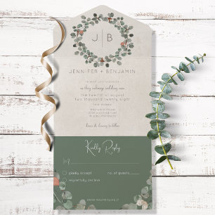 Invitation Tout En Un Rust & Dark Sage Vert Eucalyptus Moderne Sans Dîne
