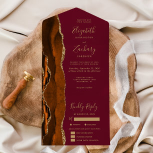 Invitation Tout En Un Rust Gold Agate Bourgogne Options de repas Mariage