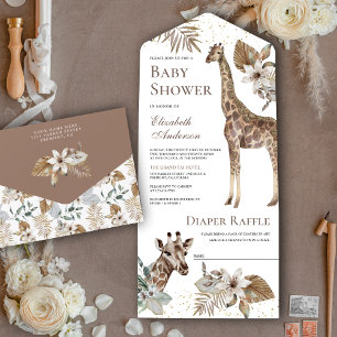 Invitation Tout En Un Rustic Boho Wild Safari Baby shower de girafe