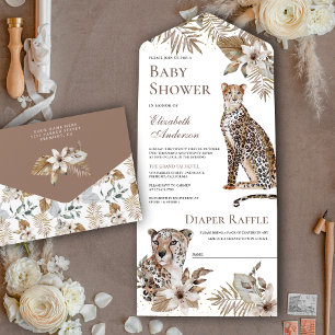 Invitation Tout En Un Rustic Boho Wild Safari Baby shower Leopard