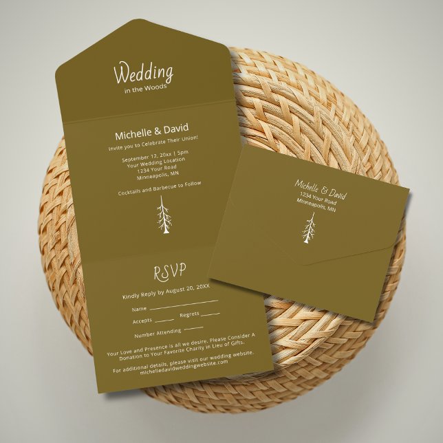 Invitation Tout En Un Rustic Brown Pine Trees Simple Woodland Wedding  (Créateur téléchargé)