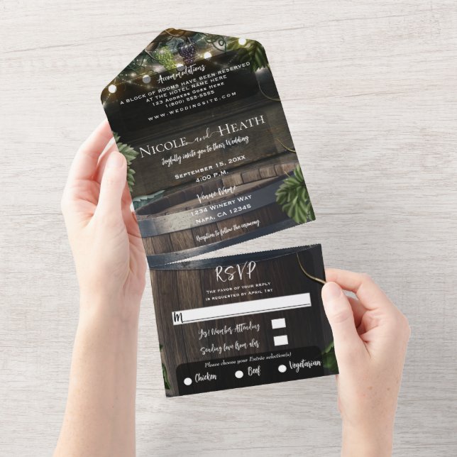 Invitation Tout En Un Rustic Country Winery Vin Barrel Barne Mariage (Déchirure)