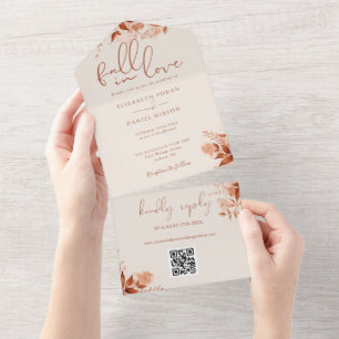 Invitation Tout En Un Rustic Fall In Love Floral QR Code Mariage