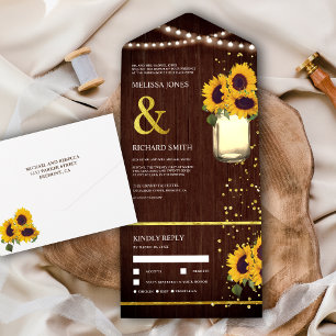 Invitation Tout En Un Rustic Grange Boho Mason Jar Sunflowers Mariage