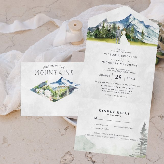 Invitation Tout En Un Rustic Mountain Mariage tout en un mariage Inviter (Créateur téléchargé)