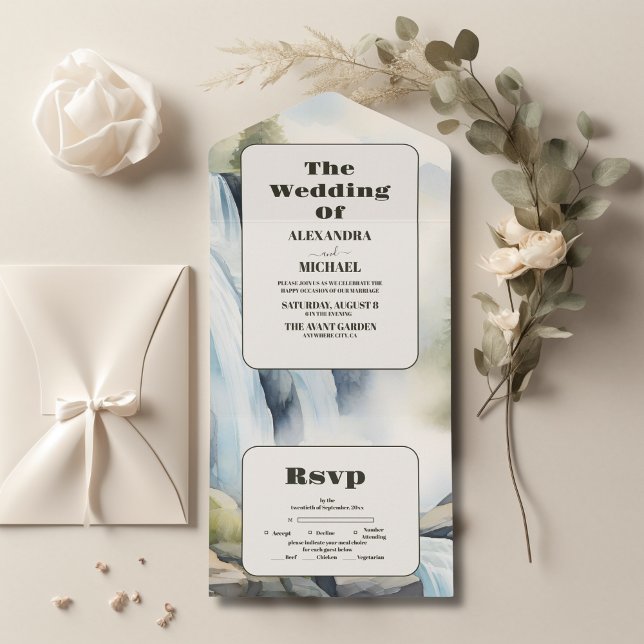 Invitation Tout En Un Rustic Mountain Waterfall Boho Mariage (Créateur téléchargé)