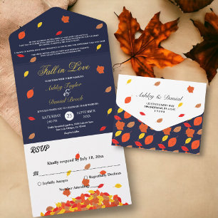 Invitation Tout En Un Rustic Navy Blue Fall Feuilles Automne Floral Mari
