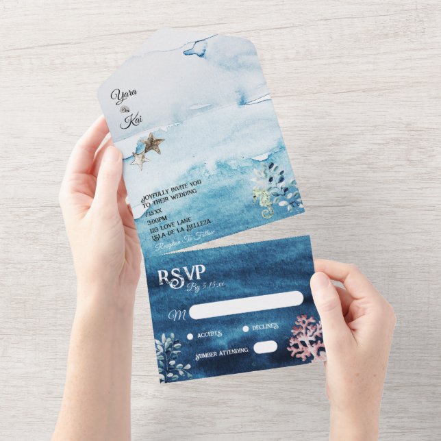 Invitation Tout En Un Rustic Ocean Réponse Simple Par Mariage (Déchirure)