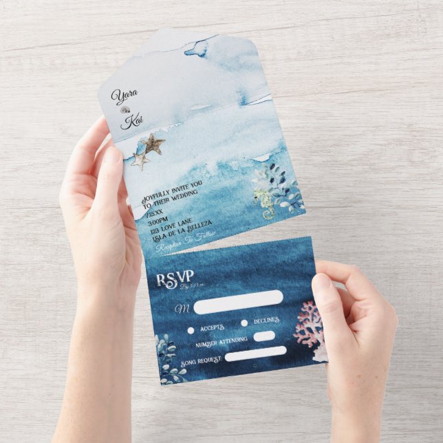 Invitation Tout En Un Rustic Ocean Song Demande RSVP Mariage (Déchirure)